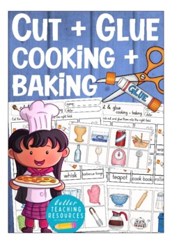 Preview of COOKING + BAKING Cut & Glue, English vocabulary primary / beginners worksheets