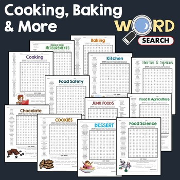 Preview of COOKING, BAKING, KITCHEN, FOOD Word Search Puzzle Activity Worksheets Bundle