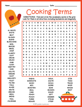 Preview of (4th, 5th, 6th, 7th Grade) COOKING TERMS Word Search Puzzle Worksheet Activity