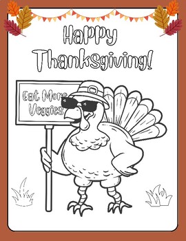 Preview of COOL! Happy Thanksgiving Vegetarian Coloring Sheet: FUN! Fall! Printable Page