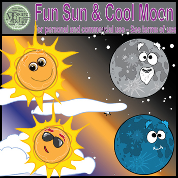 Preview of Cool Moon Fun Sun Clip Art (Single Set) {Messare Clips and Design}
