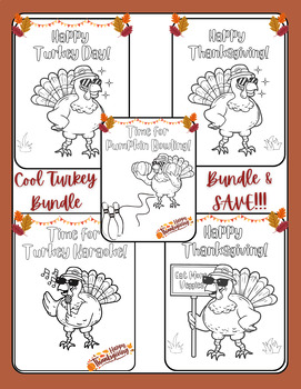 Preview of COOL TURKEY! Happy Thanksgiving Coloring Sheet BUNDLE: FUN! Fall Printable Pages