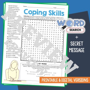 Preview of COPING SKILLS, STRATEGIES Word Search Puzzle Activity Vocabulary Worksheet