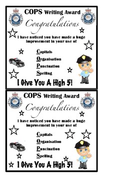 COPS Editing Chart, Checklist, Tickets and Certificates. | TpT