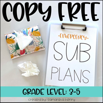 Preview of COPY FREE SUB PLANS Grades 3-5