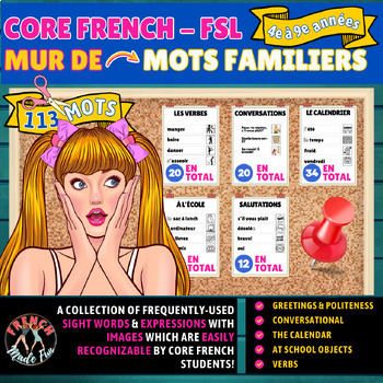 Preview of CORE FRENCH | FSL | MOTS FAMILIERS | 113 MOTS/WORDS | MUR DE MOTS