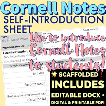 Preview of CORNELL NOTES Self-Introduction Sheet for HS--Use to teach CN! Good for ESL/EFL!