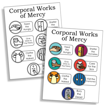 Preview of CORPORAL WORKS OF MERCY Catholic Coloring Page and Poster Activity