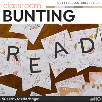 Preview of Vintage Cozy Natural Theme Classroom Decor Editable Bunting Pack | COTTAGECORE