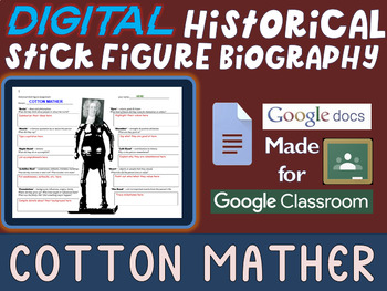 Preview of COTTON MATHER Digital Historical Stick Figure (mini bios) Editable Google Docs