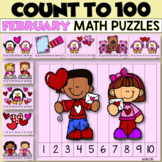 COUNT TO 100 FEBRUARY Valentine Puzzles Math Center