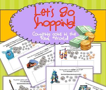 Preview of COUNTING COINS - Common Core Math  Let's Go Shopping! Smartboard Activity