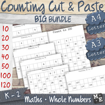 Preview of COUNTING CUT AND PASTE BUNDLE To 10 20 30 40 50 100 120 Number Chart Worksheets