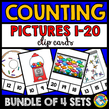 Preview of KINDERGARTEN COUNTING OBJECTS TO 20 ACTIVITY 1ST GRADE MATH CENTER CLIP CARDS