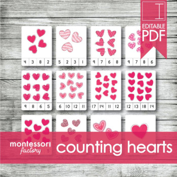 Preview of COUNTING VALENTINES HEARTS | MONTESSORI Printable Counting Clip Cards