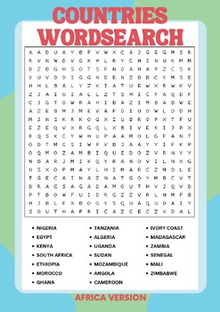 COUNTRIES Word Search Puzzle Worksheet Activity (AFRICA VERSION)