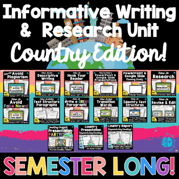 Preview of INFORMATIVE WRITING LESSONS UNIT & RESEARCH PROJECT BUNDLE Around the World