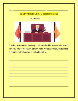 Preview of COURT PROCEDURES: MOCK TRIAL CLUB ACTIVITY #1   GRS. 9-12