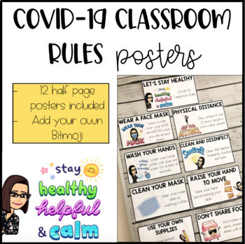 Preview of COVID-19 Bitmoji Classroom Rules Posters (Editable)