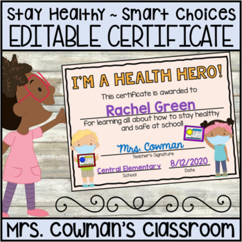 Preview of Editable COVID 19 Safety Certificate - Healthy Choices Incentive