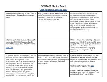 Preview of COVID-19 Choice Board