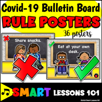 Preview of COVID 19 Safety Posters Class Rules Social Distancing Return to School Bulletin