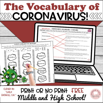 Preview of COVID-19  Coronavirus Vocabulary Middle High School Free Print No Print