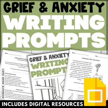 Preview of Anxiety Journaling Prompts - Reflection Writing Prompts for Grief & Anxiety SEL
