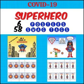 Preview of COVID-19 Superhero Posters Swag Reward Tags Distance Learning (School License)