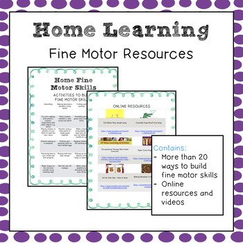 Preview of COVID19 Home Learning - Fine Motor Skills - Distance Learning