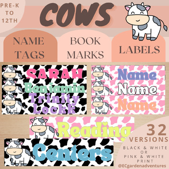 Preview of COW THEME | Name Tags | Labels | Bookmarks | Plates | Toppers | (CANVA-editable)