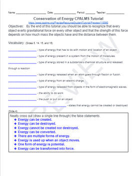 Preview of CPALMS Guided Notes - Conservation of Energy SC.7.P.11.3