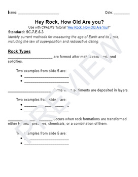 Preview of CPALMS Guided Notes - Hey Rock How Old Are You? SC.7.E.6.3