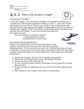 CPM Core Connection 1 (Chapter 4 Student Worksheets) by Math and Robotics