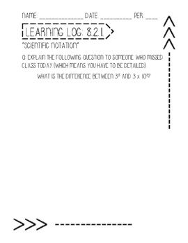 Cpm Math Cc3 Course 3 Chapter 8 Learning Logs By Carp S Classroom