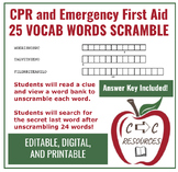 CPR and First Aid 25 Vocabulary Word Scramble Worksheet