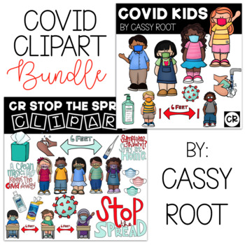 Preview of CR Covid Kids in Masks Stop the Spread Clipart Bundle