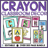 Crayon Classroom Decor Bundle | Editable Labels Name Tags 