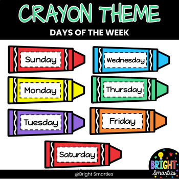 Preview of CRAYON THEME DAYS of the Week Classroom Labels Bright Crayon Colours