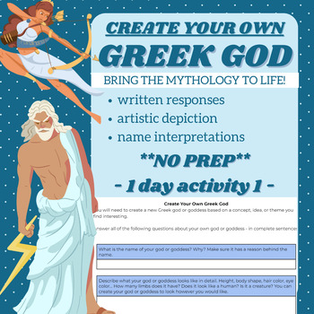Preview of CREATE YOUR OWN GREEK GOD/GODDESS - No Prep 1 Day Creative Lesson!
