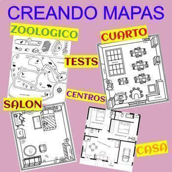 Preview of MAP SKILLS BUNDLE - CLASSROOM, BEDROOM, HOUSE, ZOO - TESTS AND CENTERS  SPANISH