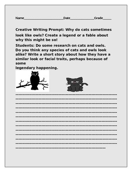 Preview of CREATIVE WRITING PROMPT: WHY DO SOME CATS AND OWLS LOOK ALIKE?