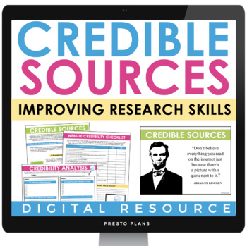 Preview of Credible Sources Media Literacy Online Research Slides & Activities - Digital