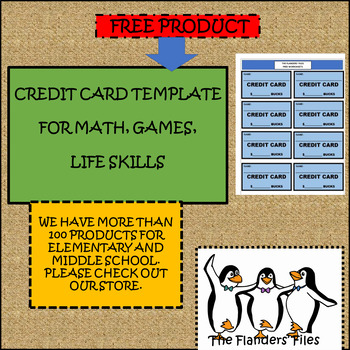 Preview of CREDIT CARD TEMPLATE FOR MATH PER CENT LIFE SKILLS   GAMES
