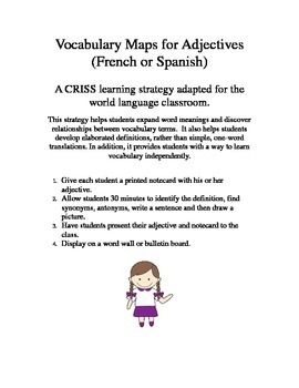 Preview of CRISS Adjective Cards/Activity for French or Spanish