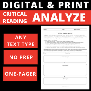 Preview of CRITICAL READING - ANALYZE - DIGITAL AND PRINT - GRAPHIC ORGANIZER