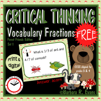 Preview of CRITICAL THINKING TASK CARDS Set I Forest Vocabulary Fractions Activities HOTS
