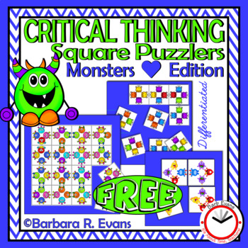 Preview of CRITICAL THINKING SQUARE PUZZLES Monster Theme Brain Teasers Logic GATE