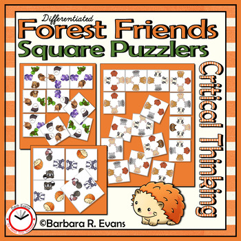 Preview of CRITICAL THINKING SQUARE PUZZLES Forest Animals Brain Teasers Logic GATE