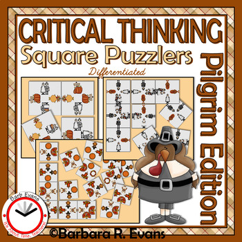 Preview of CRITICAL THINKING SQUARE PUZZLES Thanksgiving Activity Brain Teasers GT Logic